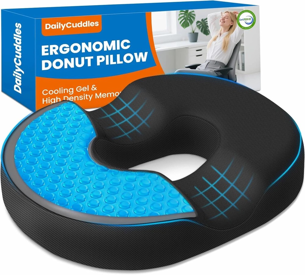 Donut Pillow for Tailbone Pain, Hemorrhoids – Cooling Gel Memory Foam Chair Seat
