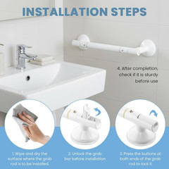 Grab Bars for Bathtubs and Showers,13.78inch Suction Cup Grab Bar, Removable …
