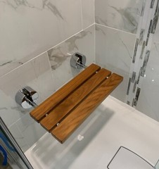 Clevr 20″ Teak Modern Folding Shower Seat Bench Clear Coated Medical Wall Mount