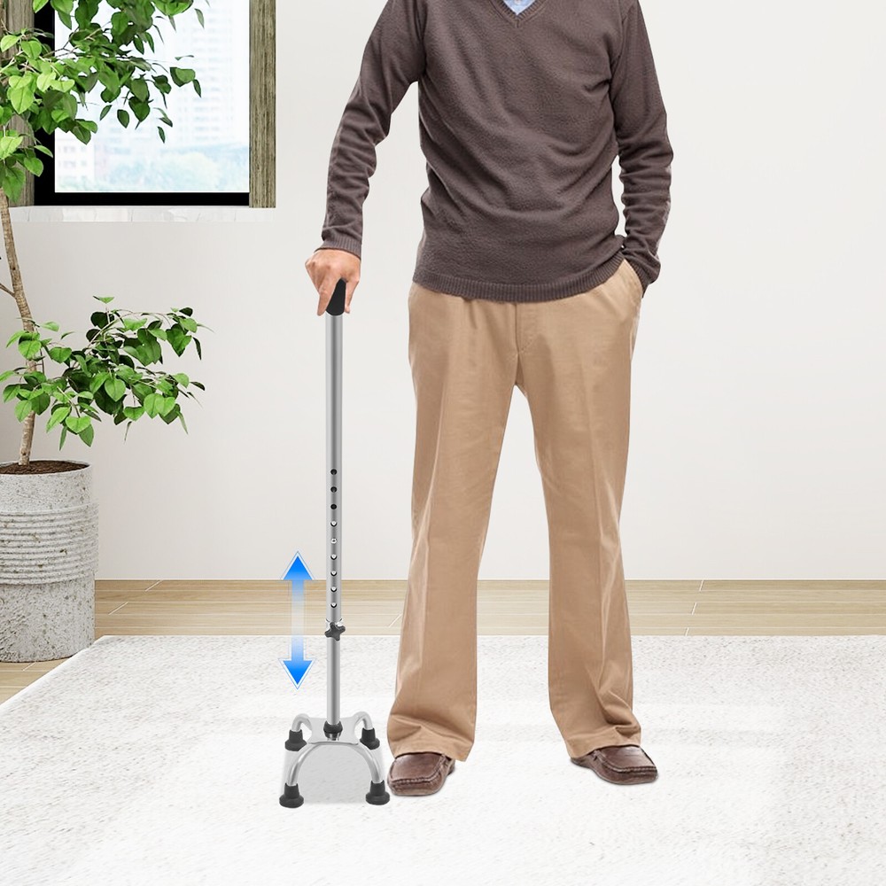 Stainless Steel Stretchable Walking Cane For Elderly Mobility Aid 9-Gear Height