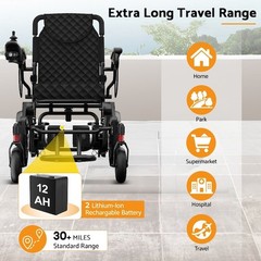 KERDOM ELECTRIC WHEELCHAIR FOR ADULTS UPGRADE 30 MILES RANGE 350LBS WEIGHT,BLACK