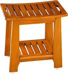 14″ Compact Teak Shower Stool with Shelf & Handle-Waterproof,Non-Slip Bath Bench