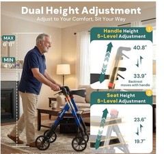 Bariatric Rollator Walker with Seat for Seniors, 500Lb Capacity Aluminum Frame,