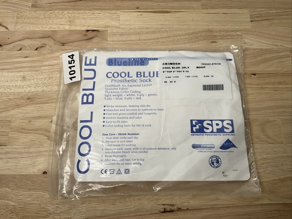 SPS Cool Blue Prosthetic Sock CB3MDSH 3 Ply 6″ top 3″ Toe x 12 – NEW IN PACKAGE