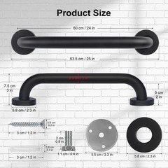 2 Pack Bathroom Grab Bar, supregear 24 Inch Length Black Shower Safety Grab B…