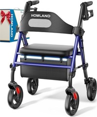 HOMLAND Foldable Rollator Walker with Seat, 350 lb Capacity, Red
