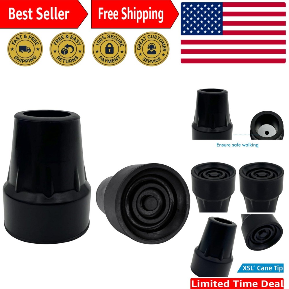 Durable 7/8 Inch Cane Tips – Metal Reinforced Skid-Resistant Rubber, Pack of 2