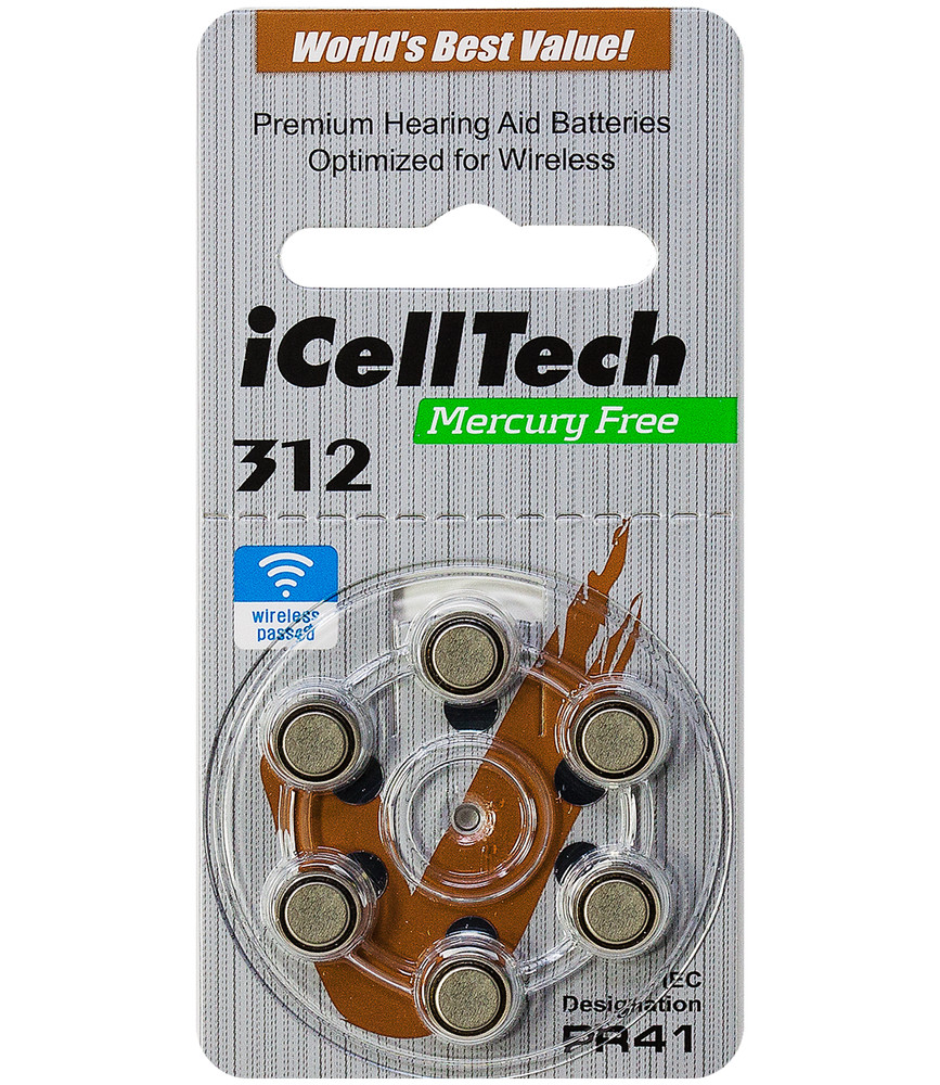 iCellTech Size 312 Zinc Air P10 Hearing Aid Batteries (6 Pack)