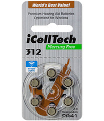 iCellTech Size 312 Zinc Air P10 Hearing Aid Batteries (6 Pack)