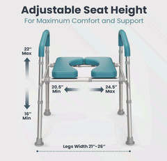 Raised Toilet Seat w/ Handles 400lb Adjustable Toilet Chair Teal Color