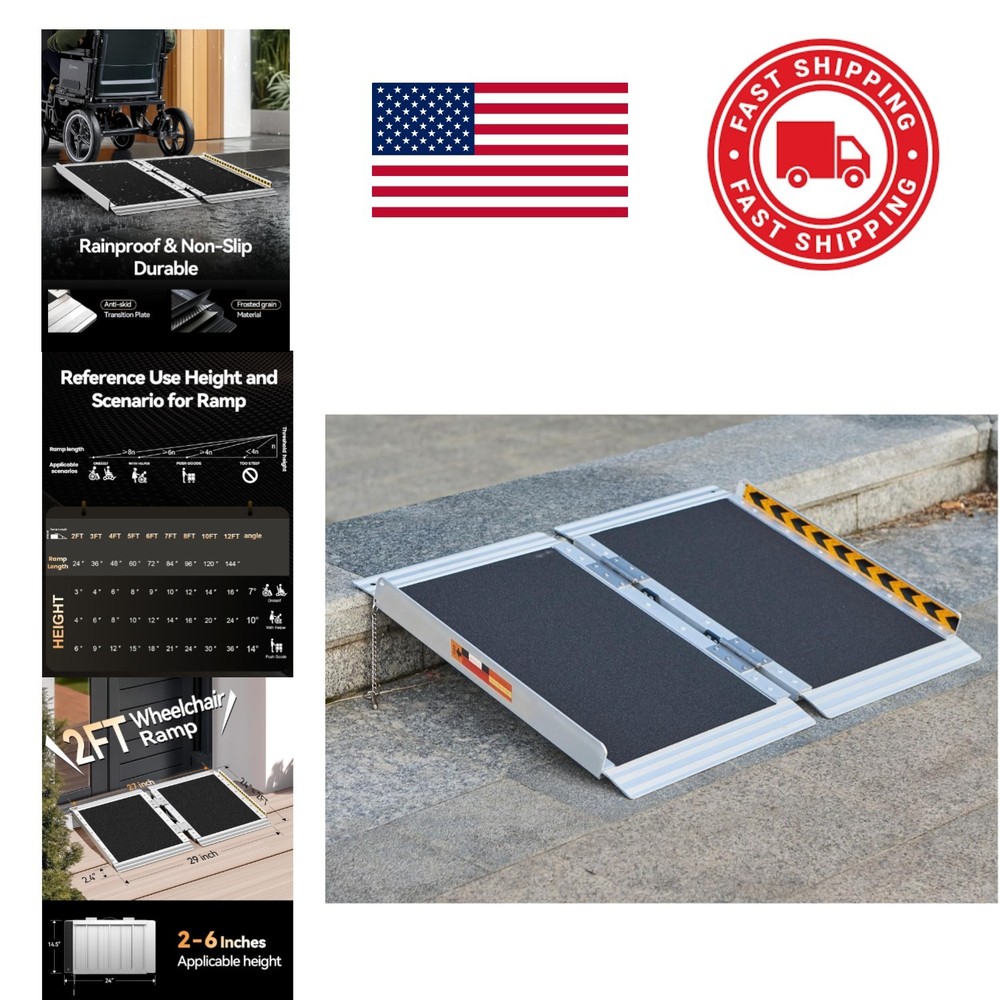 Aluminum Threshold Ramp 2ft Easy Carry Handle for Convenient Mobility Access