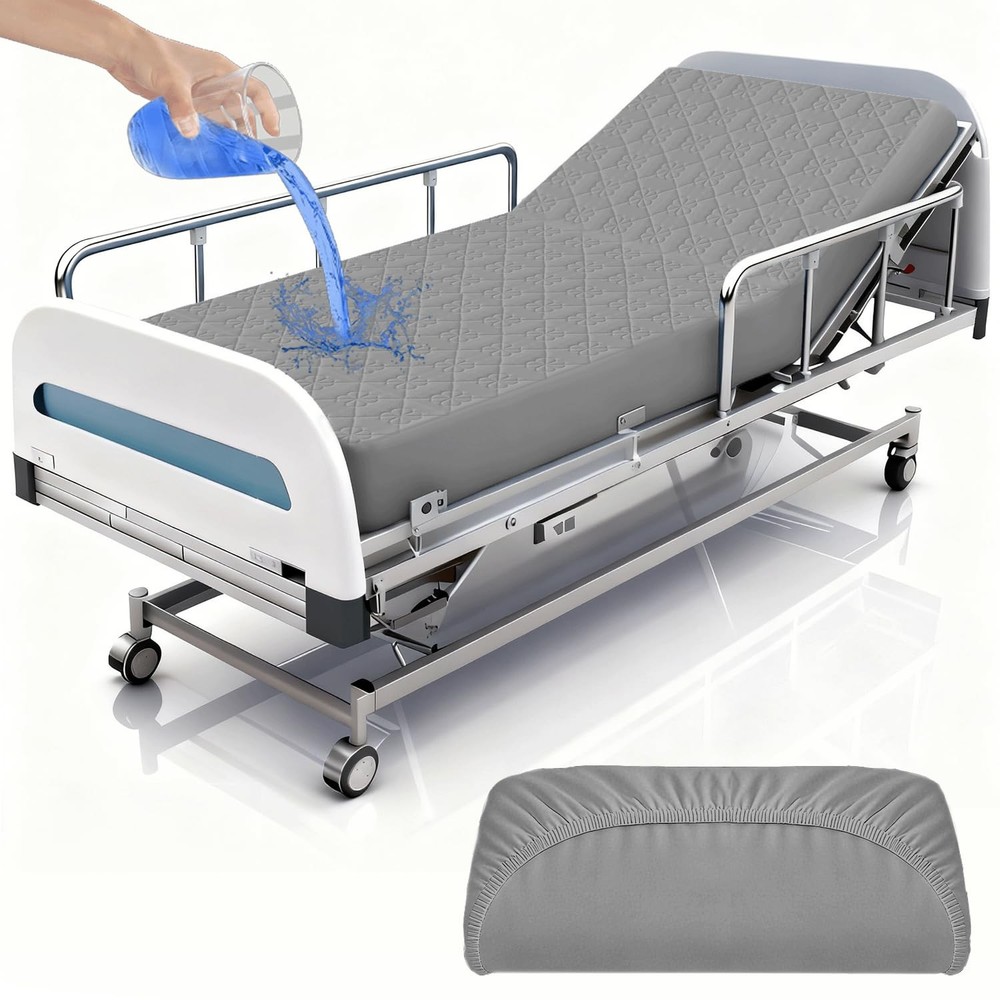 1 PCS Hospital Bed Sheets Waterproof Reusable Fits 36″ x 84″ x 14″ FloralGrey