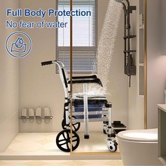 Bedside Commode Wheelchair: Drop Arms, 308lb Cap, Shower Chair, Anti-tilt