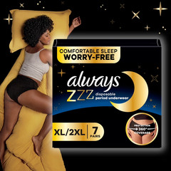 Always ZZZ Overnight Period Underwear XL 7 Ct Leak Protection Women