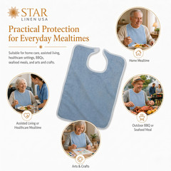 Adult Bibs For Eating, Washable Reusable Clothing Protector Adjustable Closure