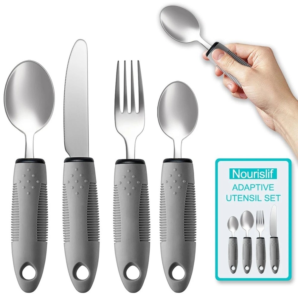 Nourislif Adaptive Utensils 4pcs For Hand Tremors,Elderly, Arthritis,Parkinso