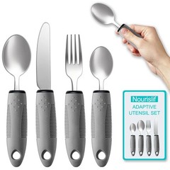 Nourislif Adaptive Utensils 4pcs For Hand Tremors,Elderly, Arthritis,Parkinso