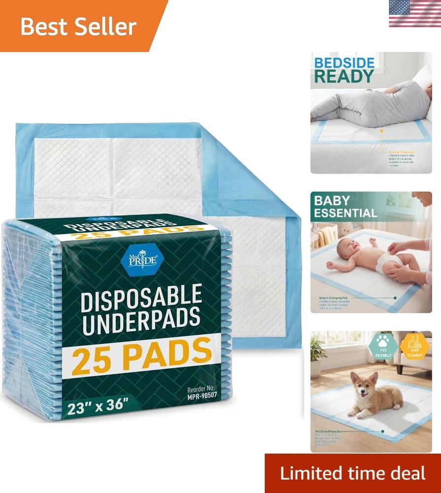 Bulk Pack of 25 Large Disposable Underpads – Absorbent, Latex-Free Comfort