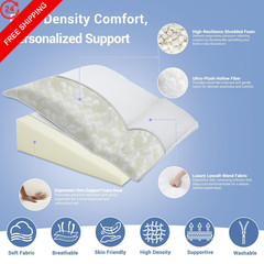 3PCS Bed Wedge Pillow Set for Sleeping, 10″ Adjustable 22x24x10 In, White