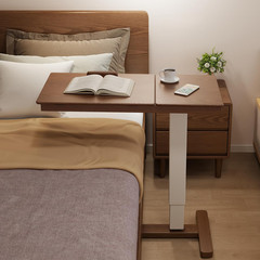 Solid Wood Overbed Bedside Table with Wheels, Adjustable Medical Tilt Top Hospit