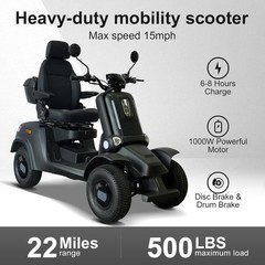 4 Wheel Mobility Scooter All Terrain Fast Scooters 15MPH 500 LBS Capacity 1000W