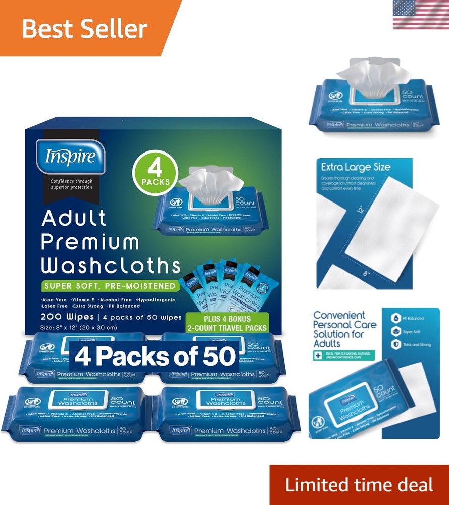 Oversized 8×12 Adult Wet Wipes: Hypoallergenic Cleansing for Seniors – 200 Count