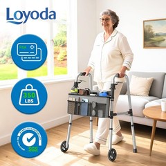 Loyoda Compact Standard Folding Walker With Basket, Black/Gray, FBL830250