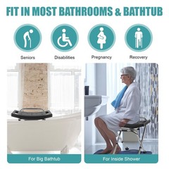 Height Adjustable Folding Shower Chair – Portable Anti-Slip Bath Stool for Senio
