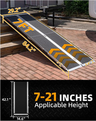 7FT Folding Wheelchair Ramp Aluminum Non-Slip 600lb Portable Threshold