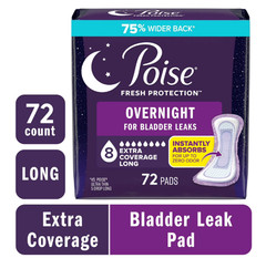 Poise Overnight Incontinence & Postpartum Pads for Bladder Leaks, 72 Count