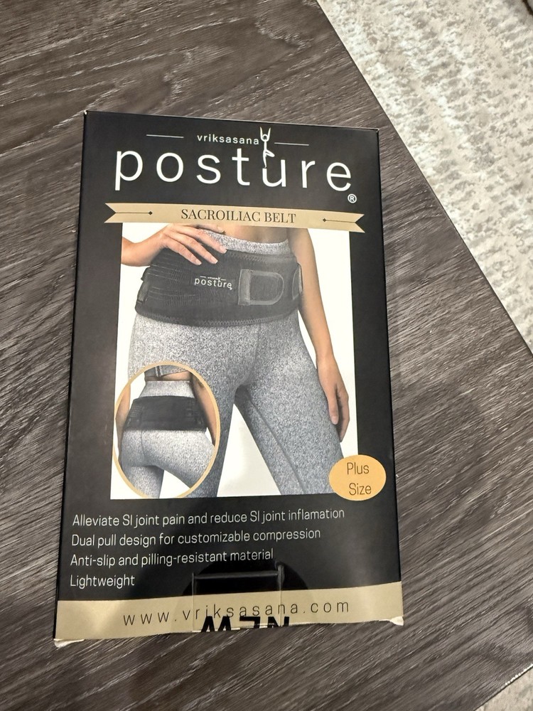 Vriksasana Posture SI Joint Belt Plus Size Black, Adjustable Neoprene/Silicone