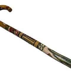 Hand Carved Wooden Cane Walking Stick Mexican Aztec Hand Painted Made in Mexico