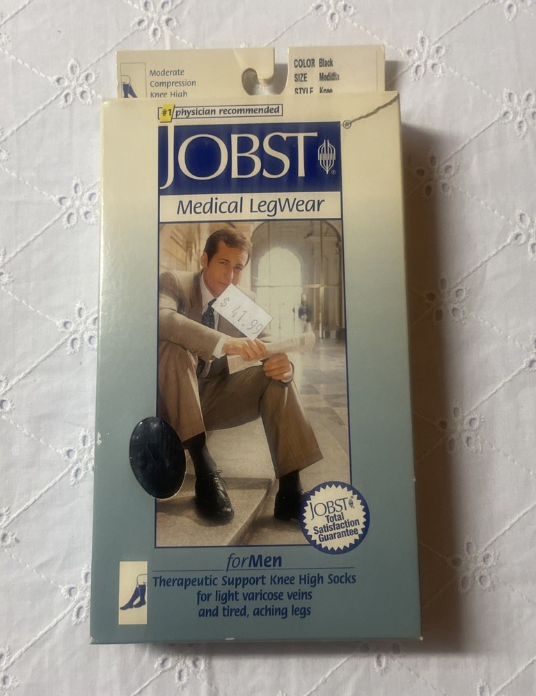 Jobst Mens Knee High Sock 15-20mmHg Compression Black Medium New Old Stock Vtg