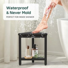 Waterproof Shower Foot Rest 14in, HDPE Small Stool for Bath Corner, Black