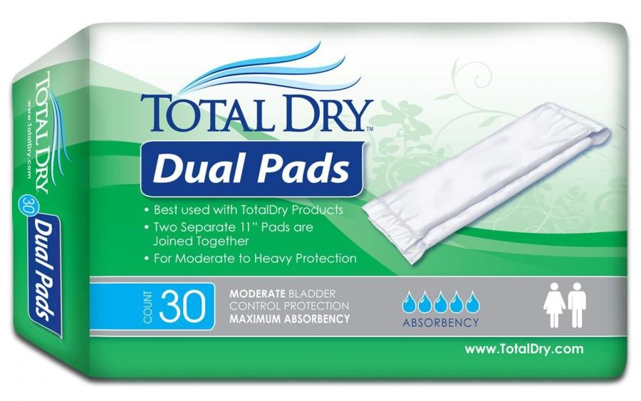 Total Dry Incontinence Liner Dual Pad 11 In. Length Moderate Absorbency 30 Count