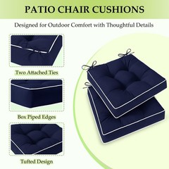 HARBOREST Outdoor Chair Cushions Set of 2, Tufted Patio 19″x19″x5″, Navy
