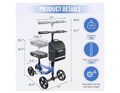 Knee Scooter 300lbs Capacity, 13″ Big PU Seat, All Terrain Foldable Knee Scooter