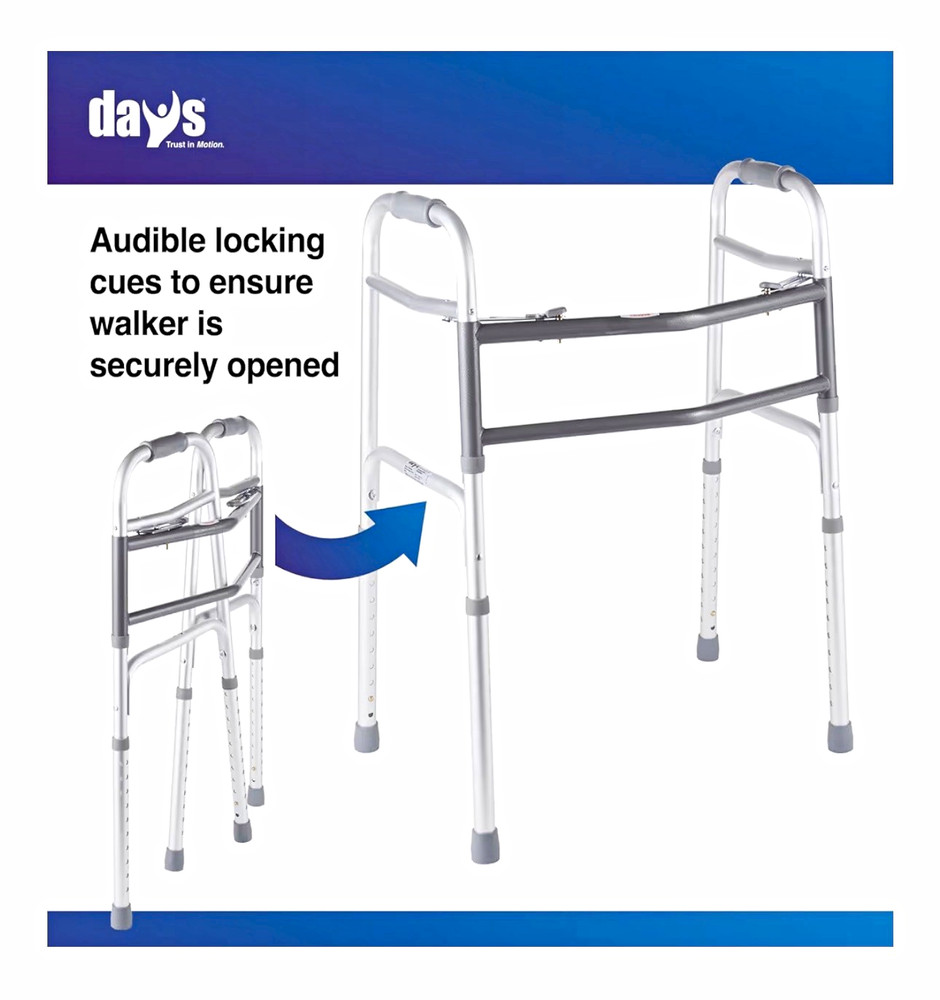 Days Foldable Adjustable Height Walking Frame 31-41 in 700 lb Silver/Gray