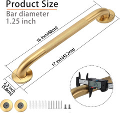 Shower Grab Bar, 2 Pack 16 Inch Gold Bathroom Grab Bar, 1.25″ Diameter 304 Stain
