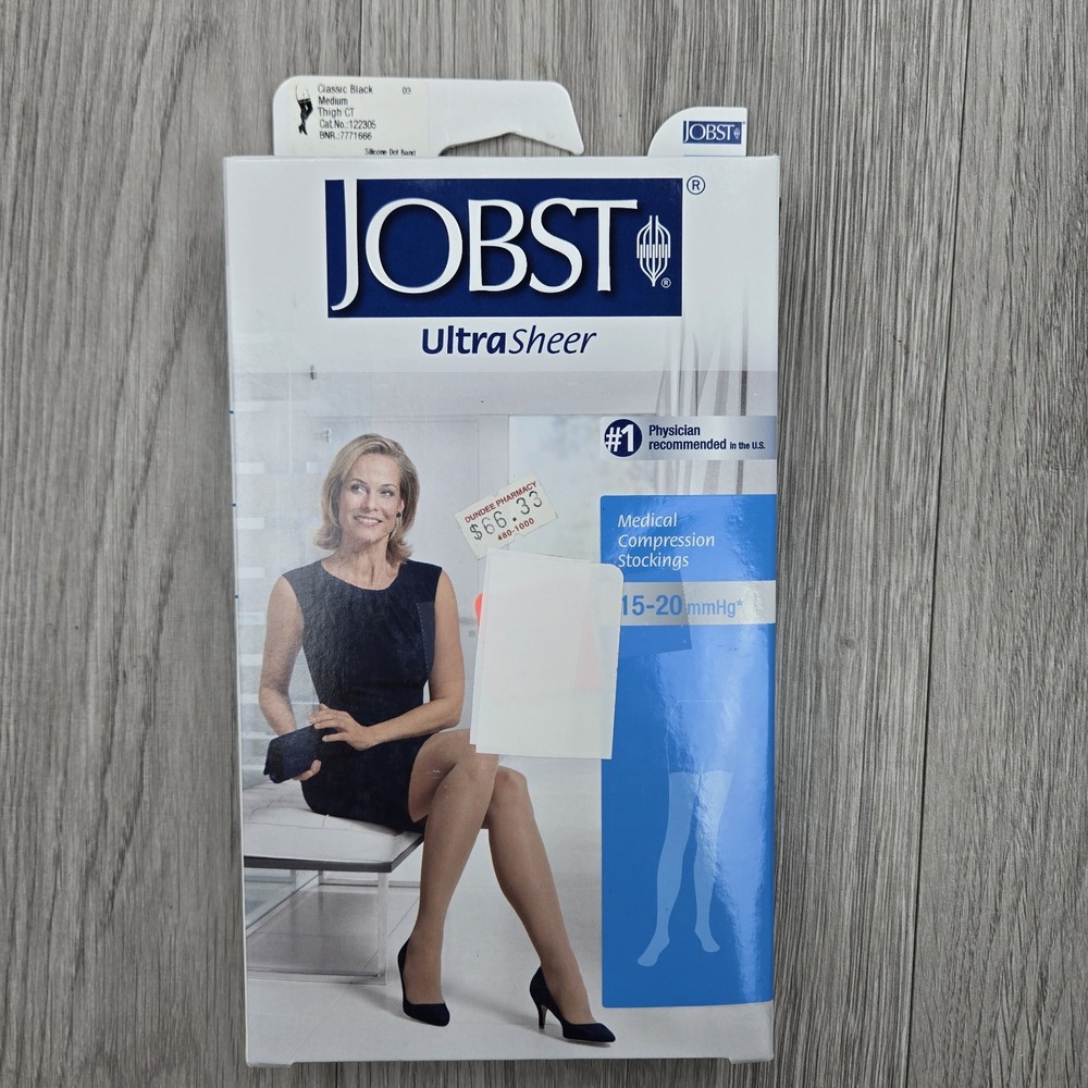 Jobst Compression Stockings Medium Ultra Sheer Black Thigh 15-20 mmHg
