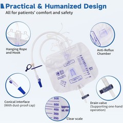 10 Pack Large 2000 ml Urinary Drainage Bag for Adults, Latex-Free & Sterile