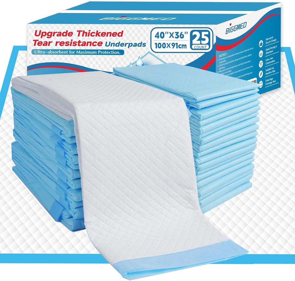 Tear-Resistant Disposable Bed Pads 36″ x 36″ 50 Count Super Absorbent Underpa…