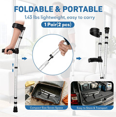Forearm Crutches for Adults, Lightweight Aluminum Walking Crutches with 15-Level