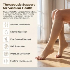 MGANG 20-30 mmHg Medical Compression Socks Large, 1 Pair Beige + 1