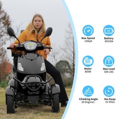 800W Heavy Duty Mobility Scooter 4-Wheel 31 Miles Fit For Senior 500lbs Capacity