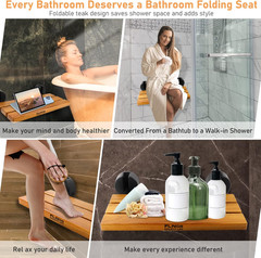 20 Inchs Teak Folding Shower Seat Wall Mounted,Fold down Shower Bench for Small