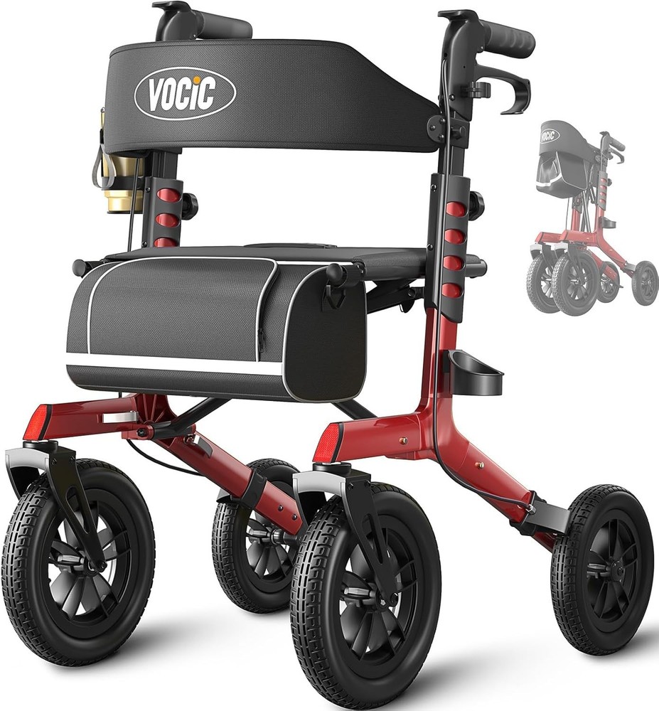 Walker with Seat for Seniors, Z57 Outdoor Rollator Walker with 12 Red