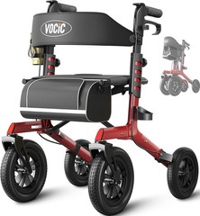 Walker with Seat for Seniors, Z57 Outdoor Rollator Walker with 12 Red