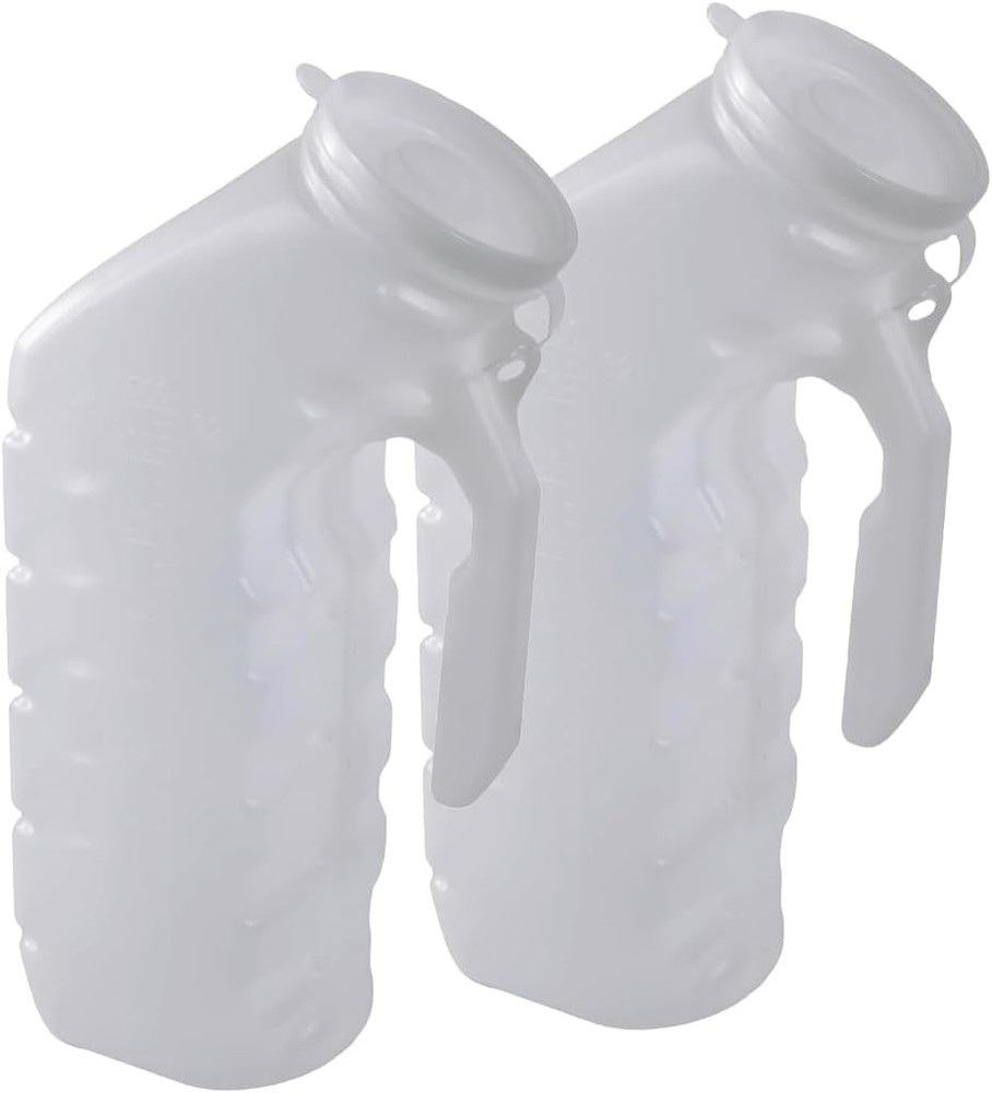 Vakly Male Urinal with Cover and Handle [2 Pack 32oz] Portable Translucent