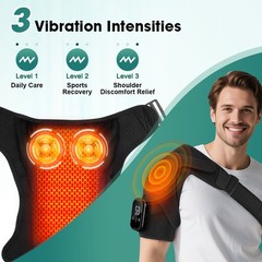 Cordless Shoulder Massager Pain Relief with 3 Vibration Modes, 3 Heating Levels